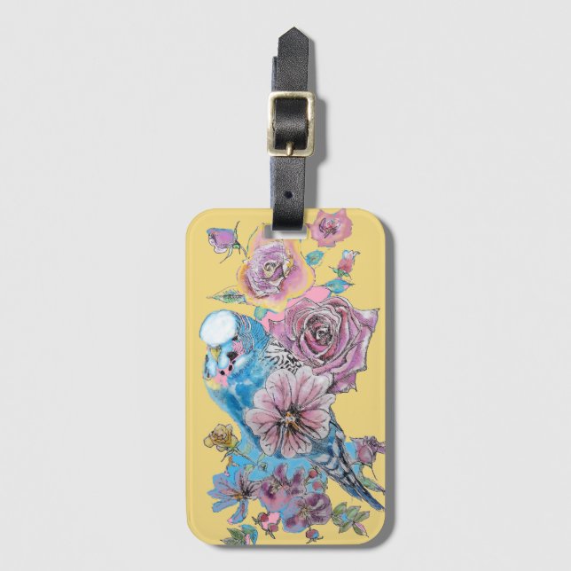 Étiquette de bagage à aquarelle florale jaune Budg (Devant Vertical)