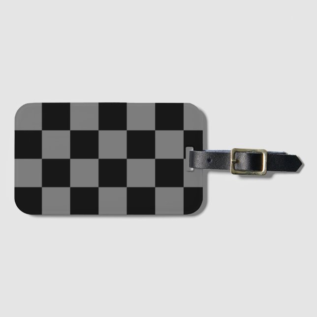 Étiquette de bagage à carreaux grise/noire de luxe (Devant Horizontal)