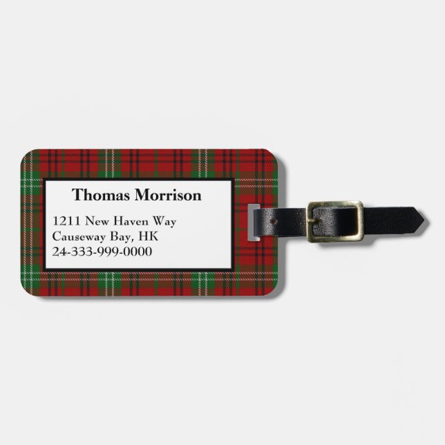 Étiquette de bagage à carreaux tartan Morrison (Devant horizontal)