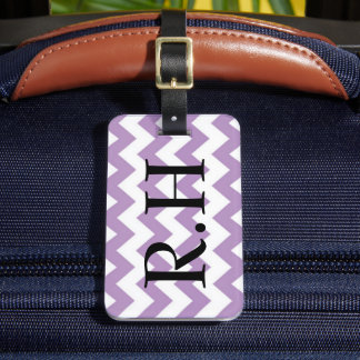 Étiquette de bagage à chevron violet et blanc