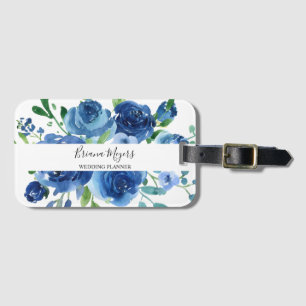 Étiquette de bagage à fleurs bleues marine moderne
