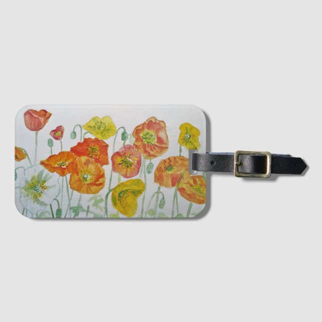 Étiquette de bagage à fleurs de pavot rouge aquare (Devant Horizontal)