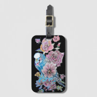 Étiquette de bagage à fleurs en aquarelle bleu bud