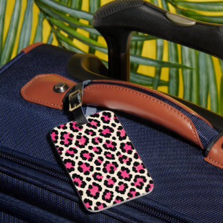 Étiquette de bagage à imprimé léopard rose