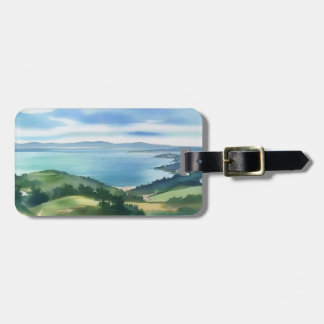 Étiquette de bagage à l'aquarelle côtière