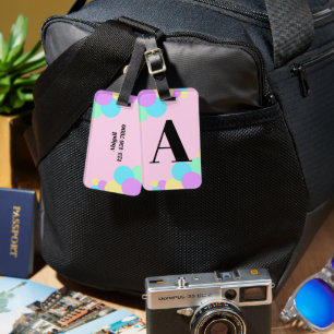 Étiquette de bagage à monogramme bulle arc-en-ciel