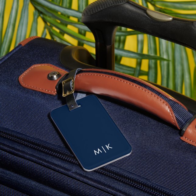 Étiquette de bagage à monogramme moderne blanc et  (Insitu Rectoal 1)