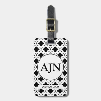 Étiquette de bagage à monogramme noir et blanc