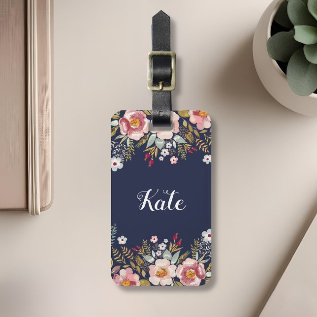 Étiquette de bagage à monogramme personnalisé flor (Créateur téléchargé)