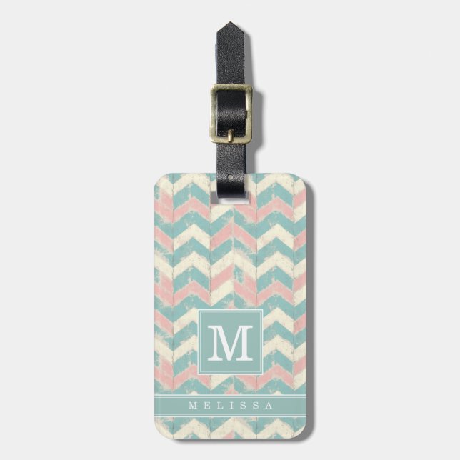 Étiquette de bagage à motif Chevron usé (Devant Vertical)