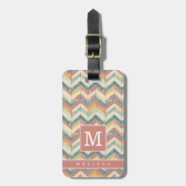 Étiquette de bagage à motif Chevron usé (Devant Vertical)