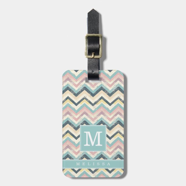 Étiquette de bagage à motif Chevron usé (Devant Vertical)