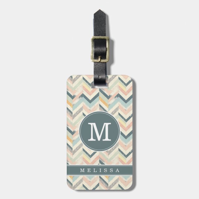Étiquette de bagage à motif Chevron usé (Devant Vertical)