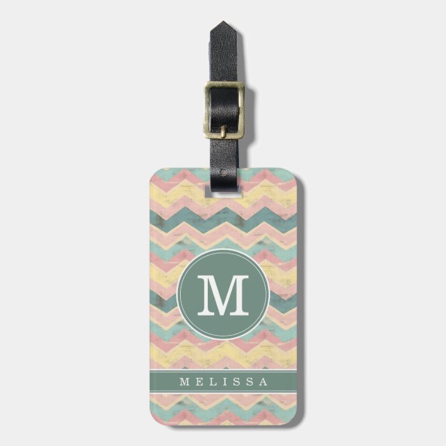 Étiquette de bagage à motif Chevron usé (Devant Vertical)