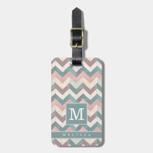 Étiquette de bagage à motif Chevron usé (Devant Vertical)