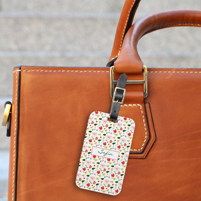 Étiquette de bagage à motif de fleurs sauvages rou (Créateur téléchargé)
