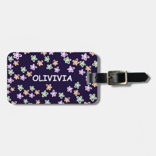 Étiquette de bagage à motif floral bleu personnali