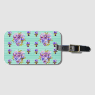 Étiquette de bagage à motif floral de pensée aquat