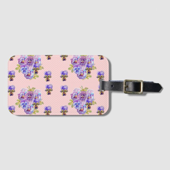 Étiquette de bagage à motif floral de pensée rose (Devant Horizontal)