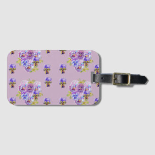 Étiquette de bagage à motif floral de pensée viole
