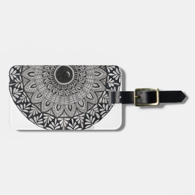 Étiquette de bagage à motif mandala monochrome (Devant horizontal)