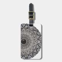 Étiquette de bagage à motif mandala monochrome