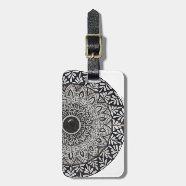 Étiquette de bagage à motif mandala monochrome (Devant Vertical)