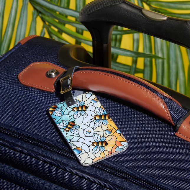 Étiquette de bagage à motif vitrail d'abeilles fan (Insitu Rectoal 1)