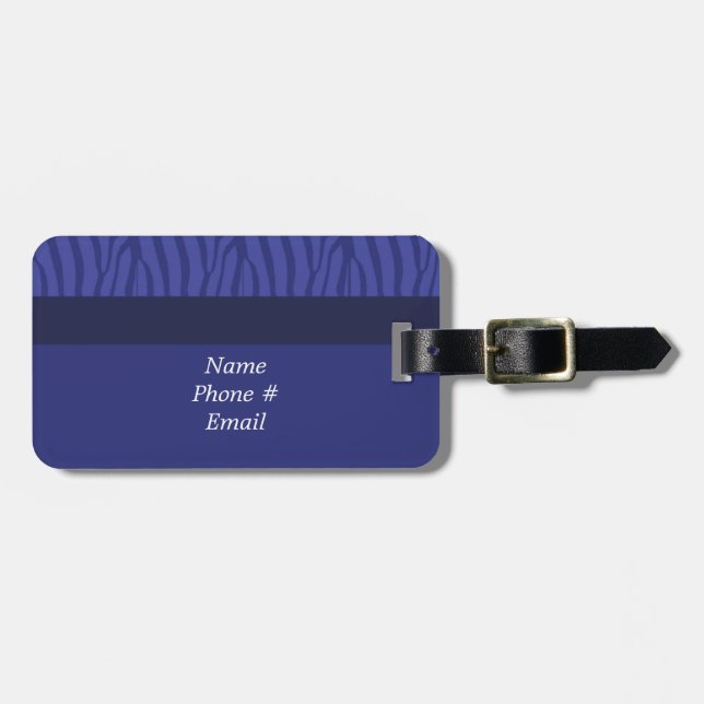 Étiquette de bagage à motif zèbre bleu moderne (Devant horizontal)