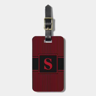 Étiquette de bagage à rayures noires et rouges fon