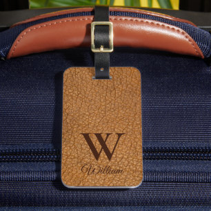 Étiquette de bagage à texture de cuir marron avec