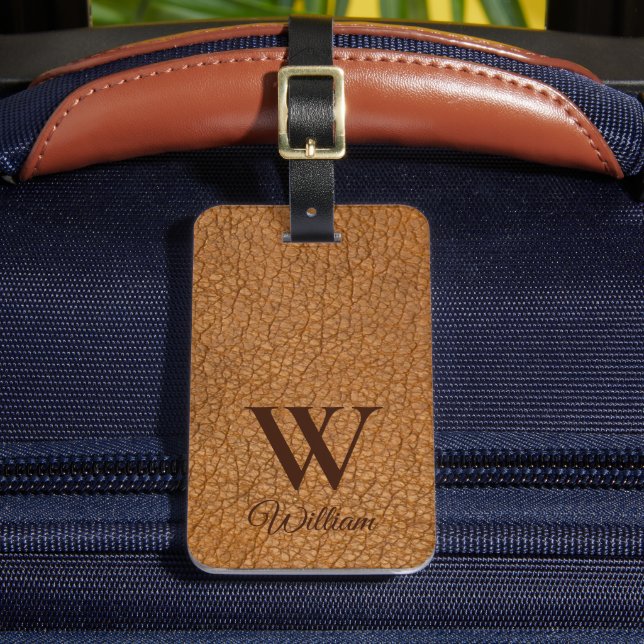 Étiquette de bagage à texture de cuir marron avec  (Insitu Rectoal 2)