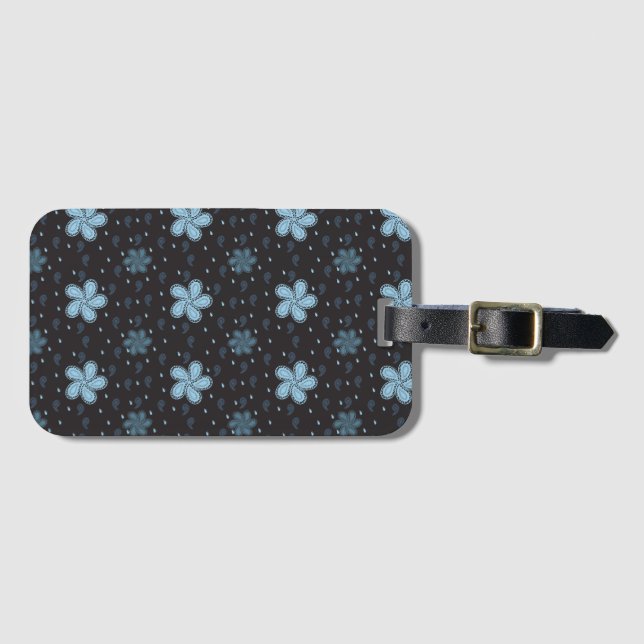 Étiquette de bagage designer à motifs Paisley noir (Devant Horizontal)