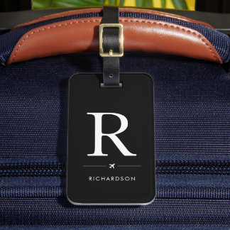 Étiquette de bagage élégante à monogramme noir