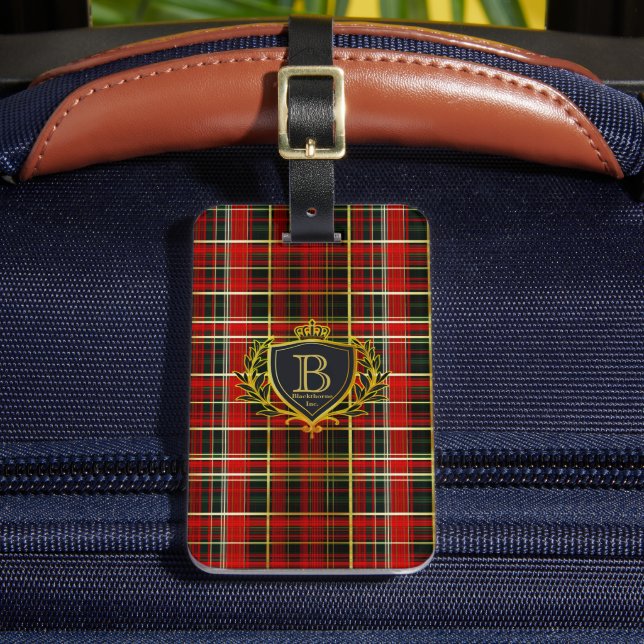 Étiquette de bagage en tartan à monogramme de luxe (Insitu Rectoal 2)
