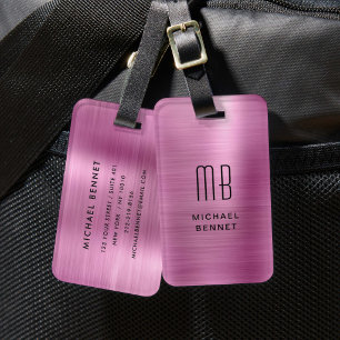 Étiquette de bagage métallisée fausse rose à monog