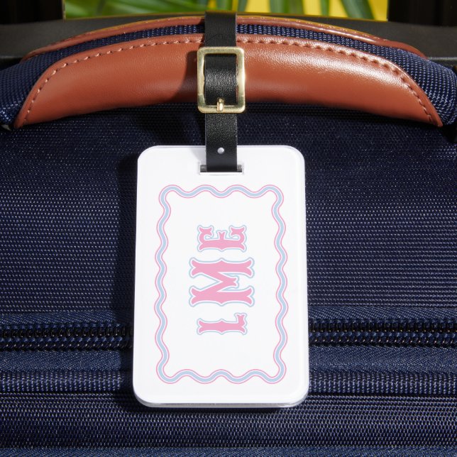Étiquette de bagage monogramme à bordure festonnée (Insitu Rectoal 2)