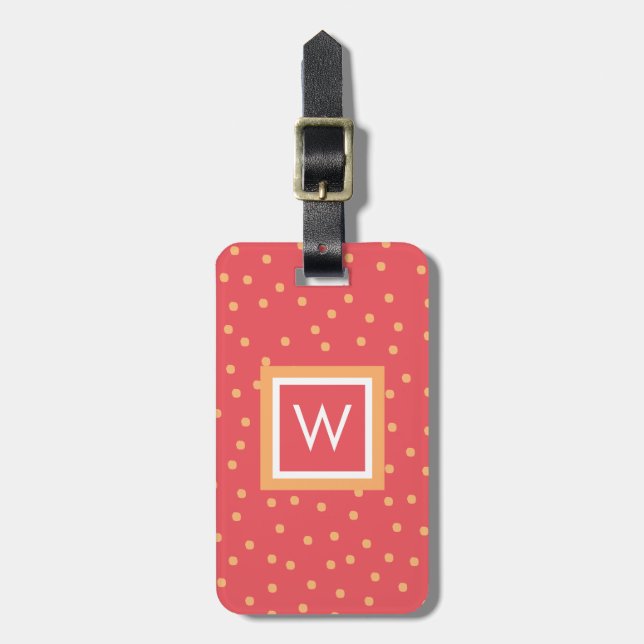 Étiquette de bagage personnalisée à pois monogramm (Devant Vertical)