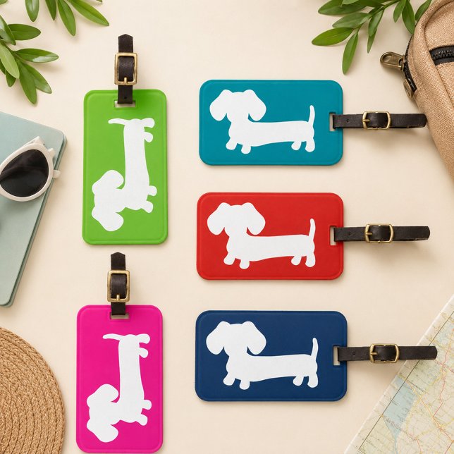Étiquette de bagage personnalisée bleue à thème te (Wiener Dog Travel Luggage Tag)