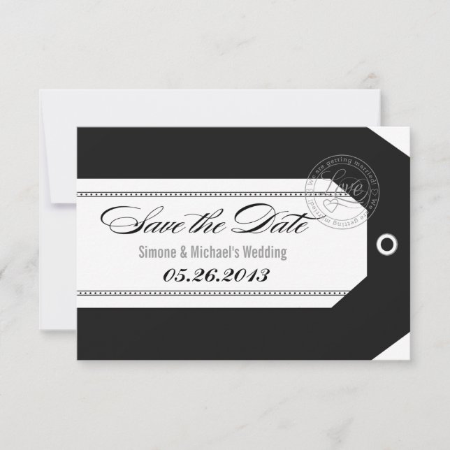Étiquette de bagage Save the Date classique noir e (Devant)
