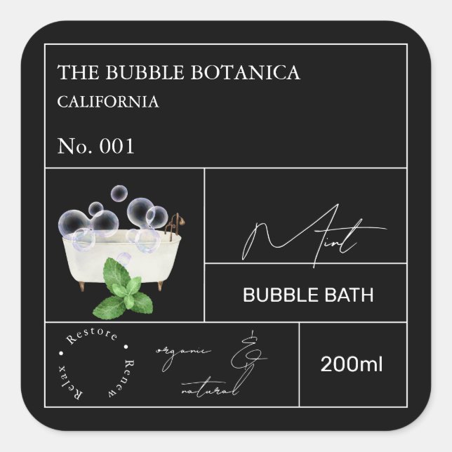 Étiquette de bain moussant à la menthe de l'apothi (Devant)