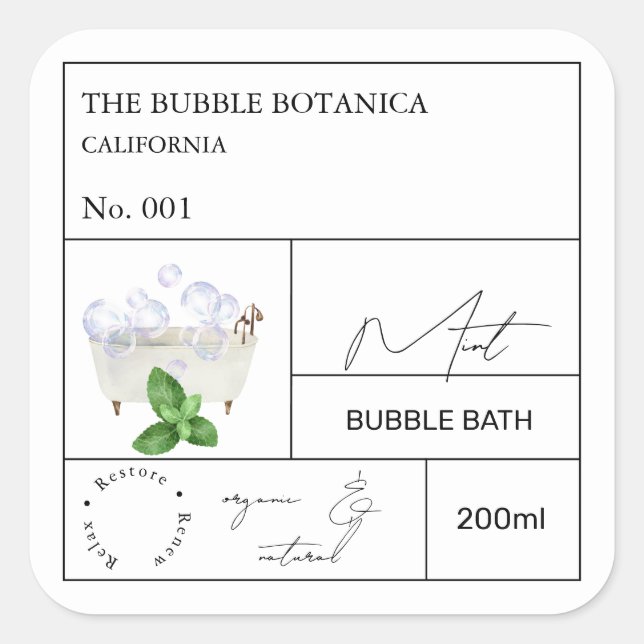 Étiquette de bain moussant à la menthe de l'apothi (Devant)