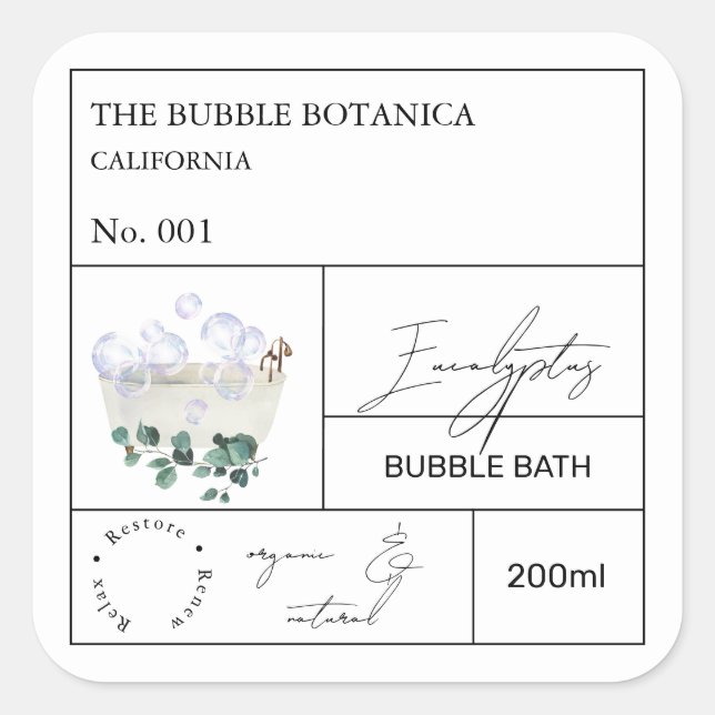 Étiquette de bain moussant à l'eucalyptus pour apo (Devant)
