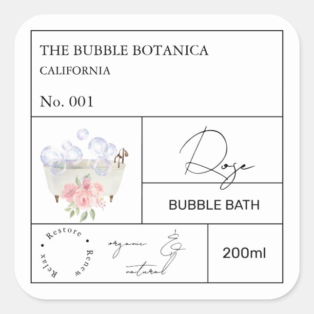 Étiquette de bain moussant Apothecary Rose (Devant)