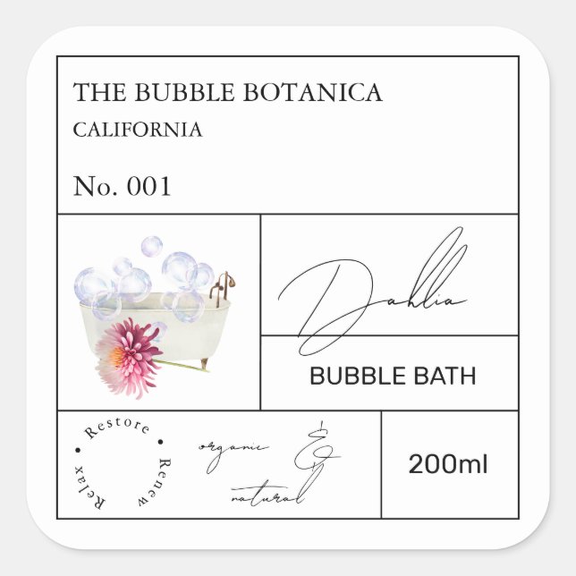 Étiquette de bain moussant Apothicaire Dahlia (Devant)