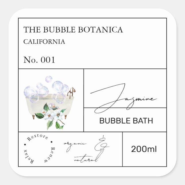 Étiquette de bain moussant au jasmin de l'apothica (Devant)