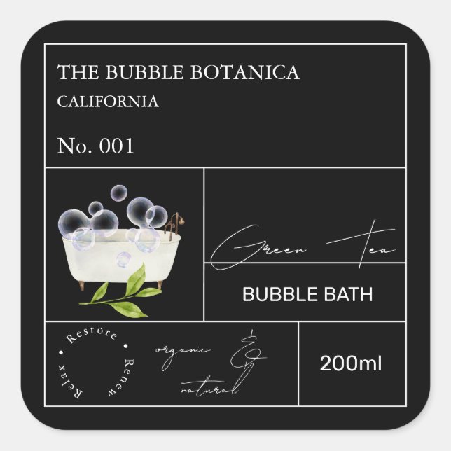 Étiquette de bain moussant au thé vert Apothecary (Devant)