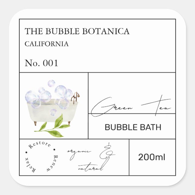 Étiquette de bain moussant au thé vert Apothecary (Devant)