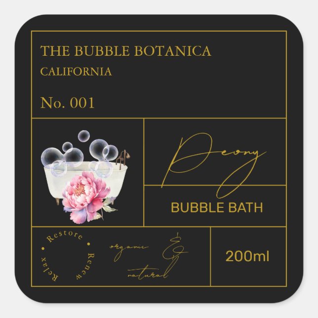 Étiquette de bain moussant aux pivoines de l'apoth (Devant)