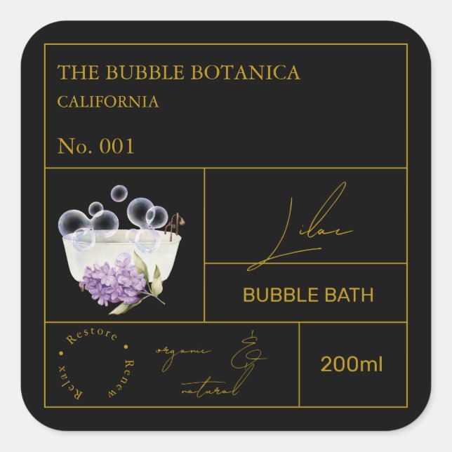 Étiquette de bain moussant lilas Apothicaire (Devant)